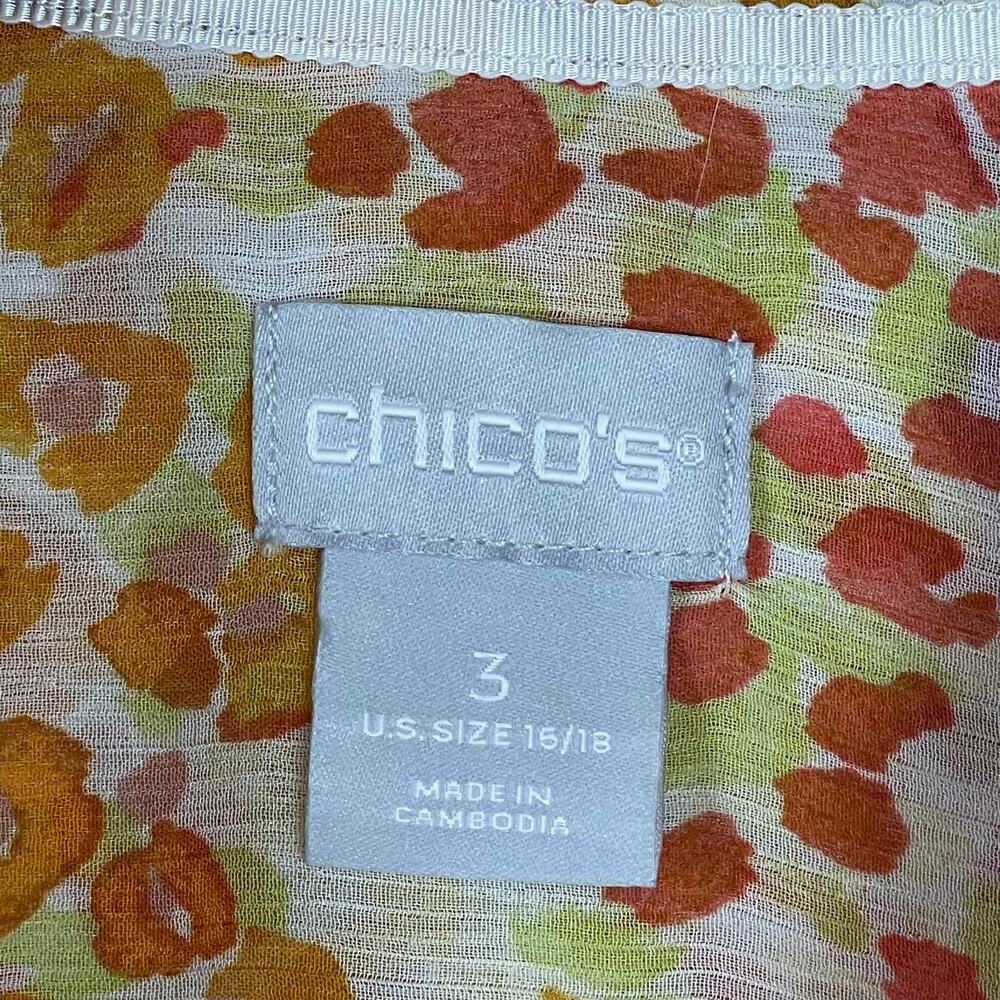 Chico's Sheer Button-Up Shirt Size 3 (16/18 XL) Red Orange Animal Print Long Sle - Picture 4 of 5